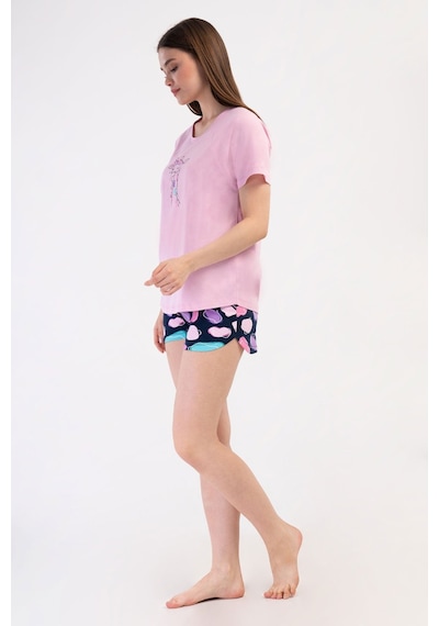 Yake Store Kadın Lyc Suprem O Yaka Reglan Kısa Kol Etegı Oval Sort Takım - Rosebloom Pembe
