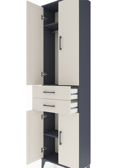 Arges Dolap 3 Raflı 2 Çekmeceli Tek Askılı 60x30x221 Antrasit-aytaşı Antrasit