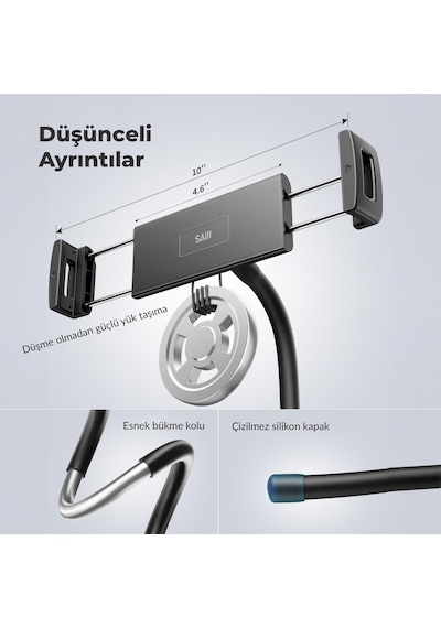 Bix Saiji Q2t Telefon Tablet Standı Yatak Masa Araba Kullanımı İçin Ayarlanabilir Ve Dayanıklı Tasarım Siyah Siyah