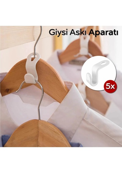 5 Adet Elbise Askısı Bağlantı Kancası Aparatı Düzenleyici Organizer Mıt1221 Plastik Beyaz Cn Diğer