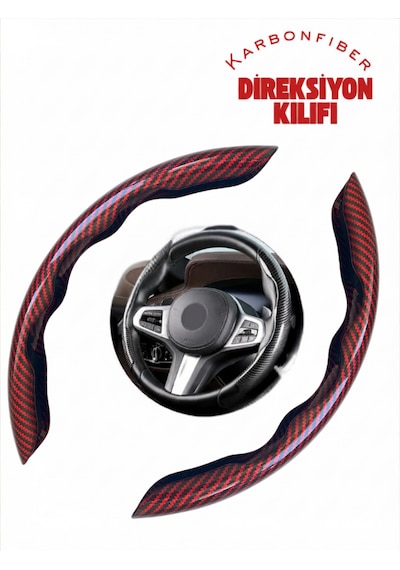 Karbon Fiber Direksiyon Kılıfı Direksiyon Koruyucu Kılıf Kırmızı - Siyah