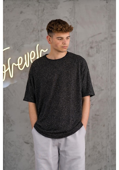 Oversize Bisiklet Yaka Likralı Erkek Yazlık T-shirt 001