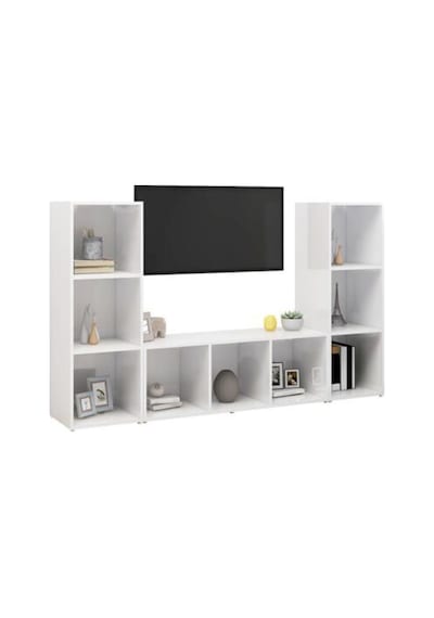 Nehir Kitaplıklı Televizyon Sehpası Ünitesi Kitaplık Beyaz 150 Cm 9 Raflı Beyaz