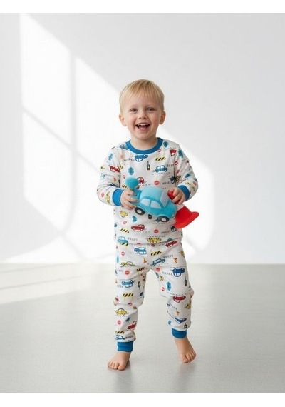 Zekids Erkek Çocuk Pamuklu Araba Desenli Pijama Takımı-16838 Renklı