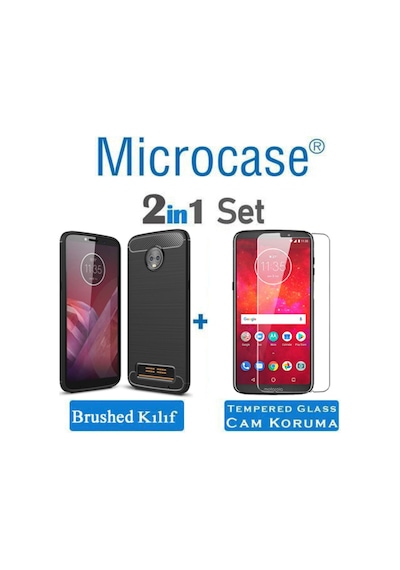 Motorola Moto Z3 Play Brushed Carbon Fiber Silikon Tpu Kılıf+Cam