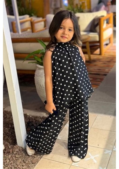 Noble Kids Kız Çocuk Puantiyeli Bluz Ve Pantolon Takım Siyah
