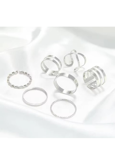 Girift Vintage Charm 8 Adet Metal Detaylı Çoklu Eklem Ve Yüzük Seti Gri