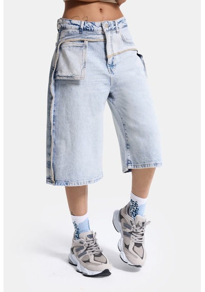 Itsbasic Kadın Ice 4s6-3 Maxi Baggy Bermuda Tasarım Denim Jort Ice Rengi