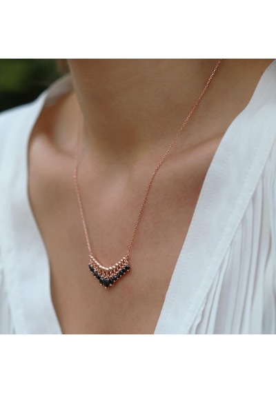 Siyah Zirkon Taşlı Rose Gold Kaplama Shakira Gümüş Kolye Gümüş