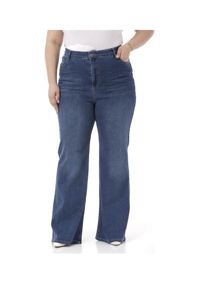 Disentis Büyük Beden Önü Kraşlı Yüksek Bel İspanyol Paça Mavi Denim Pantolon-mavi Mavi