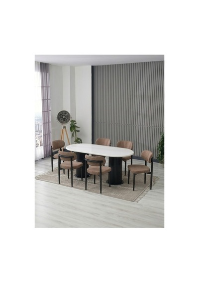 Aura Bohem Masa Takımı 90x180 Mdf Traverten Masa Ve 6 Adet Polo Sandalye Açık Kahve Açık Kahve Aura Bohem Masa Takımı 90x180 Mdf Traverten Masa Ve 6 Adet Polo Sandalye Açık Kahve Açık Kahve