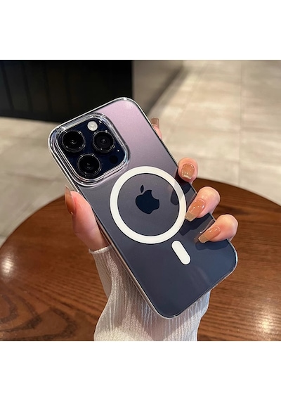 Apple Uyumlu iPhone 15 Pro Max Kılıf Sararmaz Sert Şeffaf Magsafe Özellikli