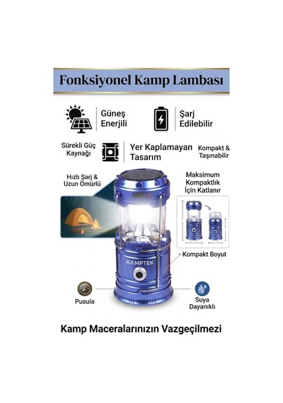 Led Taşınabilir Çadır Kamp Dış Mekan Lambası Feneri Fonksiyonlu Metal Gövde 3 Modlu Renkli