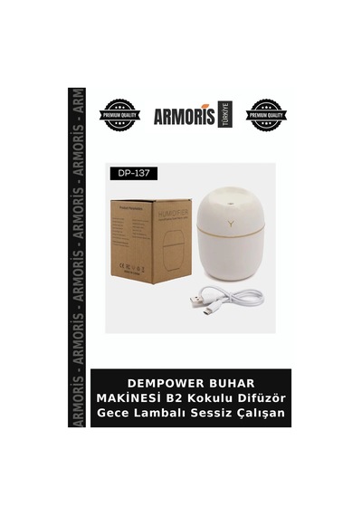 Dempower Buhar Makinesi B2 Kokulu Difüzör Gece Lambalı Sessiz Çalışan