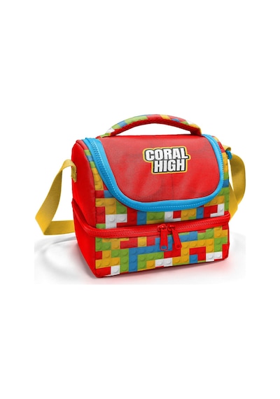 Coral High Erkek Çocuk Kırmızı Yapı Blokları Baskılı İki Katlı Okul Beslenme Çantası 37216 Kırmızı - Sarı