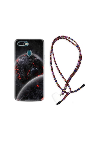 Oppo A5S Kılıf Rasta Boyun Askılı Kara Dünya 1902
