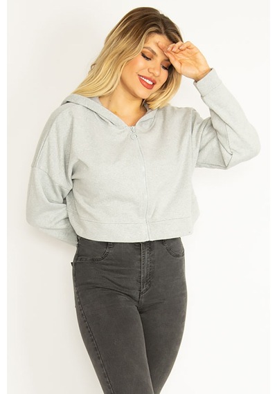 Şans Kadın Gri İçi Şardonlu 2 İplik Kumaş Kapşonlu Sweatshirt 65n35076-gri Gri