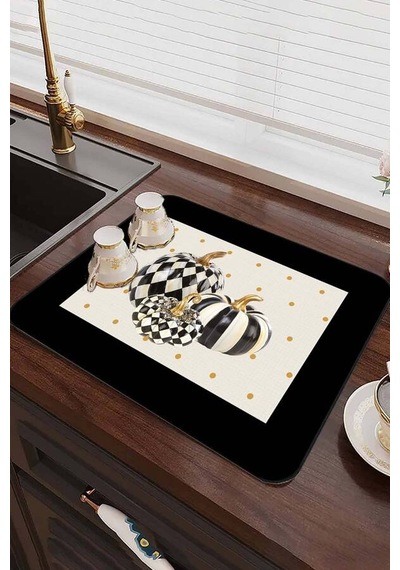 Krem Bal Kabağı Temalı Microfiber Bulaşık Kurutma Matı Mm020n11