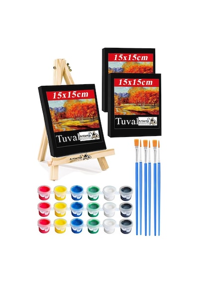 Mini Şövale 15x15 Cm Siyah Tuval 3 Ml Akrilik Boya 6 Renk Ve Fırça Mini Siyah Tuval Masaüstü Küçük Şövale Boyama Seti Mini Şövale 15x15 Cm Siyah Tuval 3 Ml Akrilik Boya 6 Renk Ve Fırça Mini Siyah Tuval Masaüstü Küçük Şövale Boyama Seti