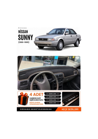 Nissan Sunny 1990-1995 Uyumlu Torpido Koruma, Torpido Örtüsü, Torpido Kılıfı - Siyah Bej
