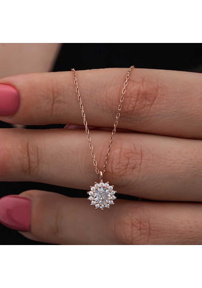 925 Ayar Gümüş Rose Minimal Yuvarlak Anturaj Kadın Kolye Gri