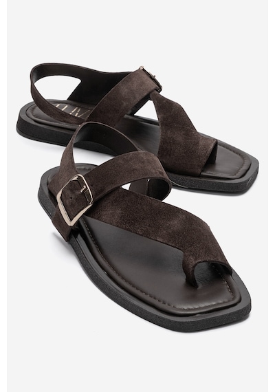 Luvishoes Curry Kahverengi Süet Hakiki Deri Parmak Arası Kadın Sandalet