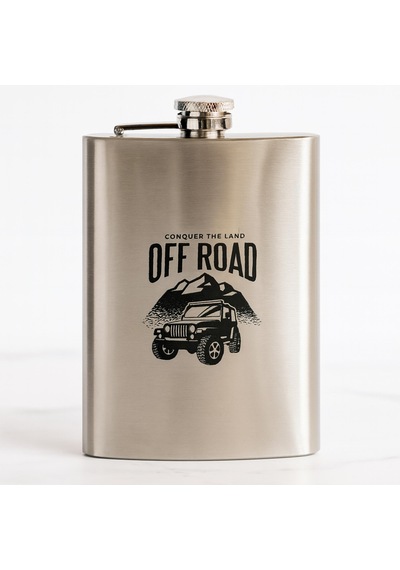 Perlotus 8 Oz 235 Cc Hunili Cep Tipi Kapaklı Çelik Off Road Temalı İçki Matarası Gri