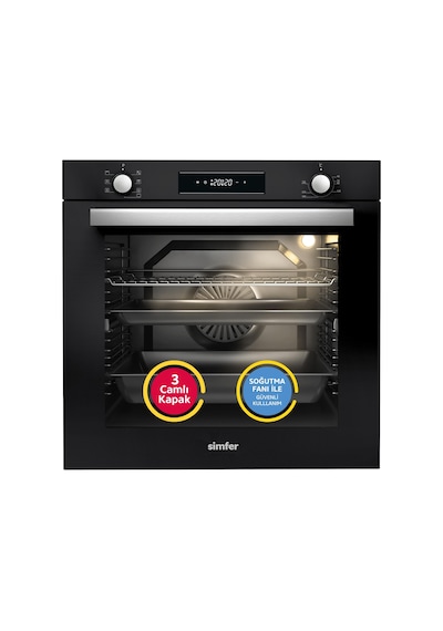 Simfer 7381 8 Fonksiyon Ankastre Fırın Siyah Cam Power Turbo Dijital