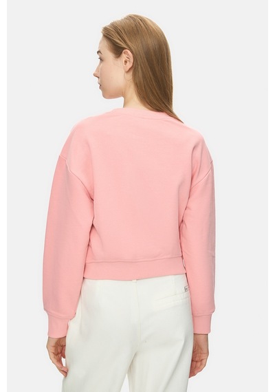 Ucla Mello Pembe Bisiklet Yaka Crop Baskılı Loose Fit Kadın Sweatshirt Pembe