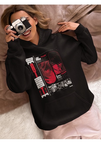 Sevbano Özel Tasarım Death Note Baskılı Unisex Oversize Anime Dizi Karakt Siyah