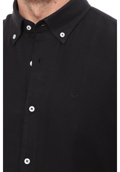 Slim Fit Uzun Kol Müslin Pamuk Rahat Nefes Alabilen Kumaştan Yaka Düğmeli Hediye Kutulu Erkek Gömlek Fs-004202 - Siyah-2863