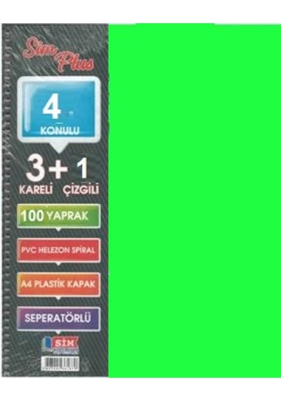 Sımplus A4 3+1 100 Yp Plastik Kapak Ayraçlı Defter Yeşil