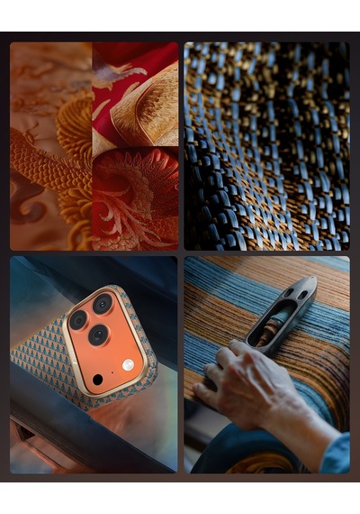 Apple Uyumlu iPhone 17 Pro Max  Kılıf M-safe Şarj Özellikli Raptic Aramid Skin Origin Seri Kapak Gold-mavi Mavi - Gold