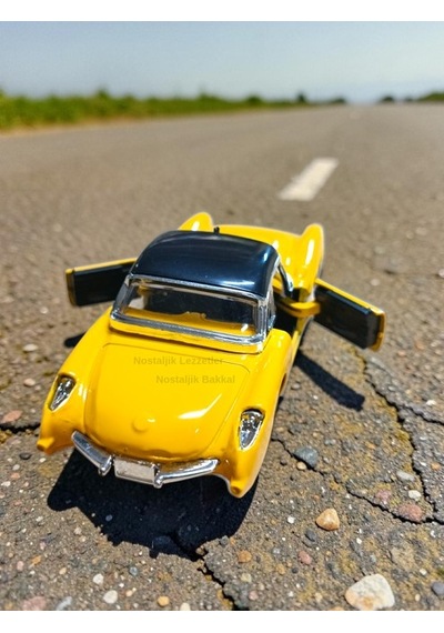 Nostaljik Metal Çek Bırak Sarı 1957 Chevrolet Corvette Araba Kapılar Açılır Çok Renkli