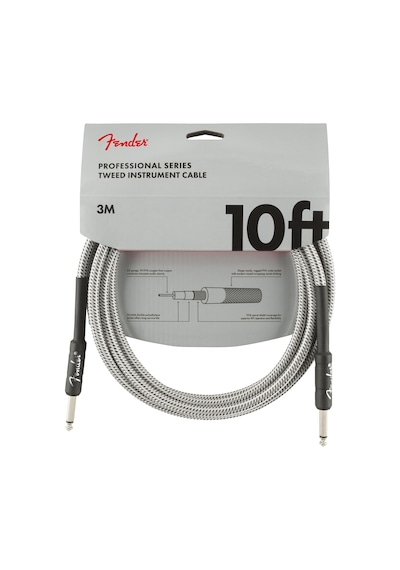 Fender Professional Series Instrument Cable. Tweed 3 Metre - Whit