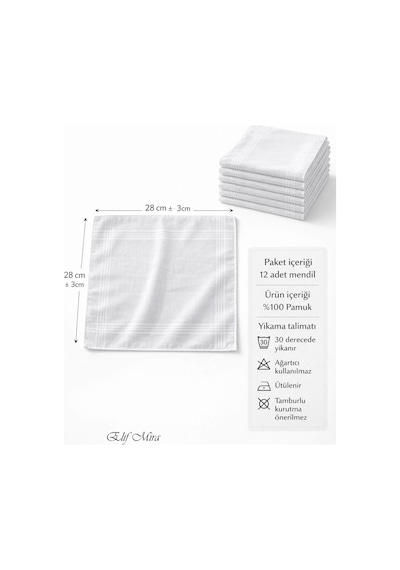 Hepsine Rakip 12 Adet Pamuklu Ekonomik Paket Çok Amaçlı Beyaz Kare Mendil 28x28 Cm Beyaz