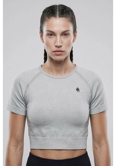 Woneagle Tshirt Kısa Kol Spor Crop Top Dikişsiz Açık Gri Gri
