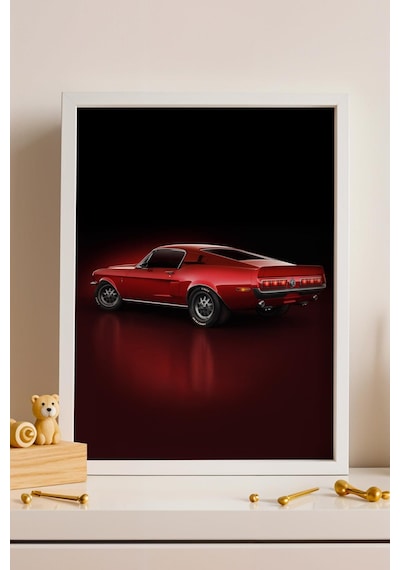 Saturn Ford Mustang Fastback Çerçeveli Tablo Erkek Odası Ve Garaj Dekoru Classic Car Collection