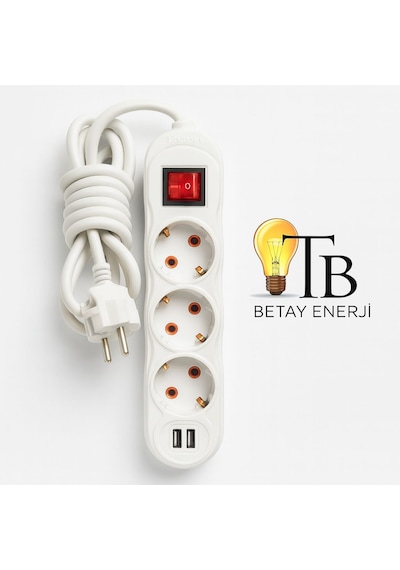 Pelsan Usb Li 3 Lü Anahtarlı Grup Priz 2 m