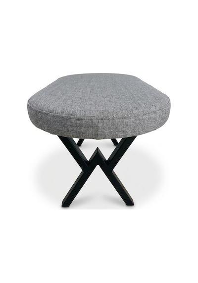 İkon Bench Puf - Çapraz Metal Ayaklı Gri Kumaş Döeşemeli Yemek Masası Ve Antre Pufu
