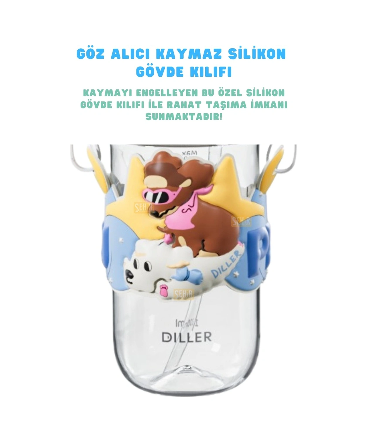 Diller D2530 580ml Çift Kullanım Askılı Pipetli Tritan Matara Çok Renkli