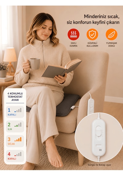 Beylini Omak 220v Elektrikli Isıtıcı Minder 30x45 Cm 5 Kademeli Termostatlı Kumandalı Ofis Büro Ev Bahçe Koltuk Sandalye El Ayak Isıtma Minderi 1