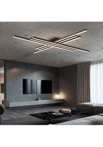 Siyah Led Tavan Lambası 3000K Sarı  Işık Avize Modern Aydınlatma