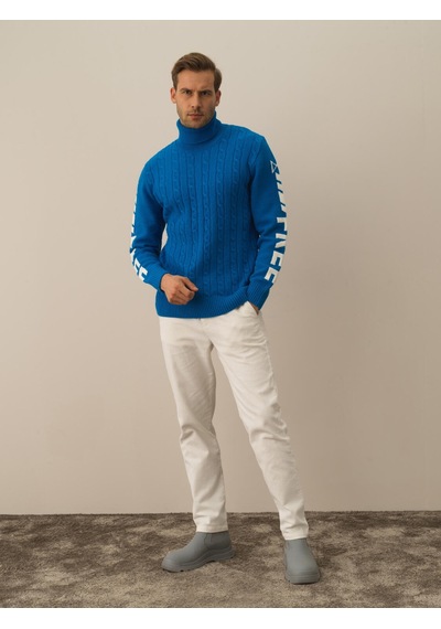 Xint Mavi Doğal Yün Dokulu Regular Fit Kazak 801784