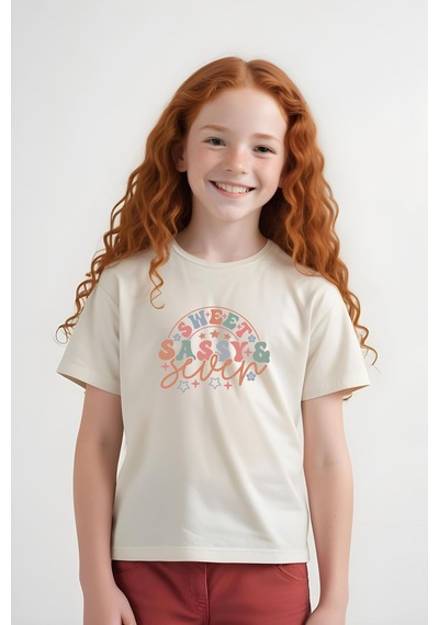 Fyk Kids Kız Çocuk Sweat Sassy Baskılı Tişört Krem