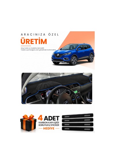 Renault Kadjar 2015-2022 Uyumlu Torpido Koruma Örtüsü Oto Kılıfı - Siyah Mavi