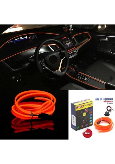 Carub 12v İp Neon Araç İçi Torpido Ledi Şerit Led Kablo Turuncu 2 Metre Br4327559 1 Adet