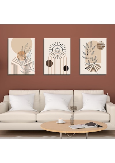 3'lü Bohem Kanvas Tablo Seti 1 - Modern Boho Duvar Dekoru - Geometrik Ve Modern Çizgili 3 Parça Tablo 70 X 100 Cm -