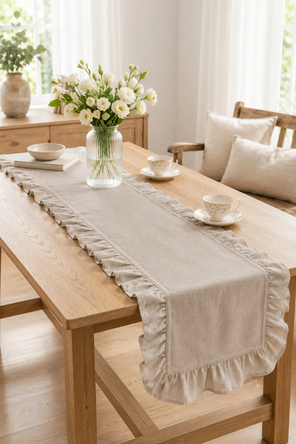 Morlay Kahve Fırfırlı Runner Masa Örtüsü 40x150cm