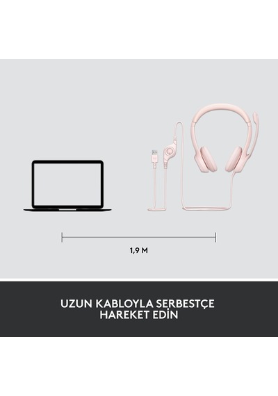 H390 Kablolu Kulak Üstü Mikrofonlu Kulaklık, Dijital Stereo Ses, Katlanabilir Gürültü Önleyici Mikrofon, Kablo Üzeri Denetimler, Pembe